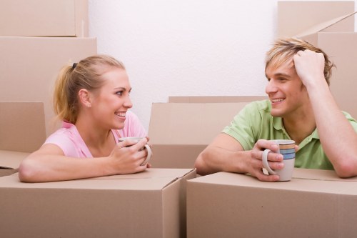 Charity donation boxes and reusable furniture prepared for collection